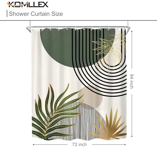 KOMLLEX Mid Century Green Boho Abstract Modern Bathroom Shower Curtain Set
