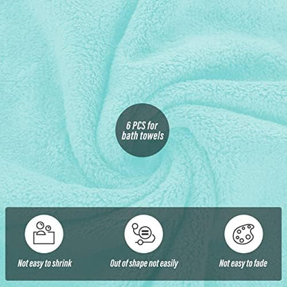 MOONQUEEN 6 Pack Premium Bath Towel Set - Quick Drying - Microfiber Coral Velvet Highly Absorbent Towels - Multipurpose Use as Bath Fitness, Bathroom, Shower, Sports, Yoga Towel (Frozen Blue)