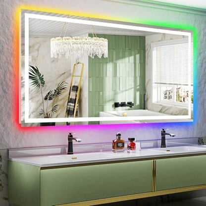 80x40 LED Bathroom Mirror with Lights, RGB Backlit Lighted Mirror