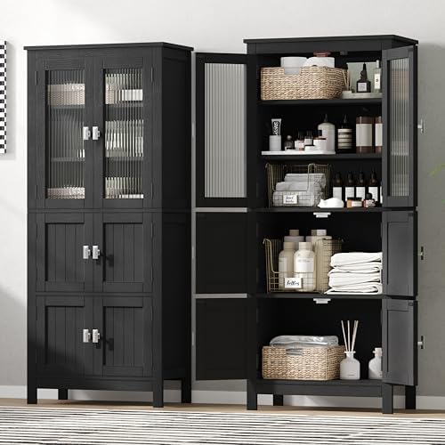 Akxomel 53.1" Tall Bathroom Cabinet 6 Doors Linen Floor Storage Cabinet