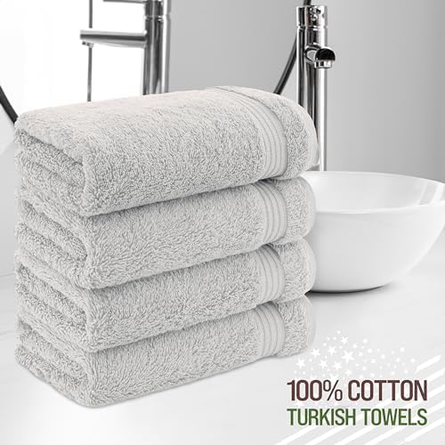 American Veteran Towel, Hand Towels for Bathroom Set of 4, 100% Cotton Turkish Hand Towel Sets, Soft Hand Face Towels, Silver Grey Hand Towels