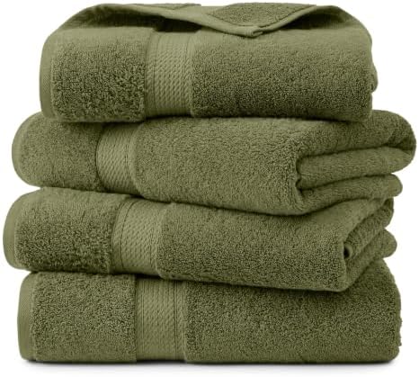 Superior Egyptian Cotton Plush Absorbent, Bath Towel Set of 4, Forest Green