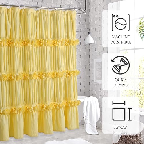Homechoice Decor Bright Yellow Shower Curtain with 12 Buttonholes