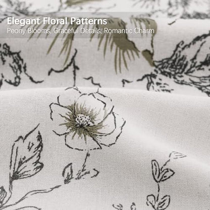 Farmhouse Floral Vintage Shower Curtain for Bathroom, Black and Tan Taupe
