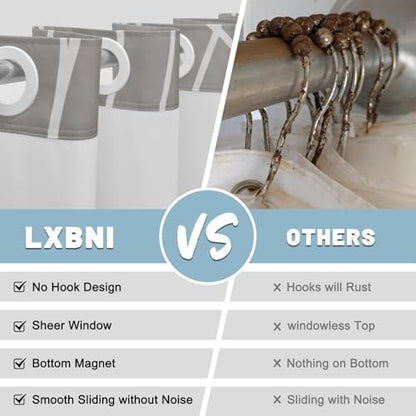 LXBNI Light Grey White No Hook Shower Curtain with Liner, 71 x 74 Inch