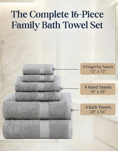 LANE LINEN Towel Set Soft Absorbent Quick Dry 100% Cotton 16 Piece - Grey