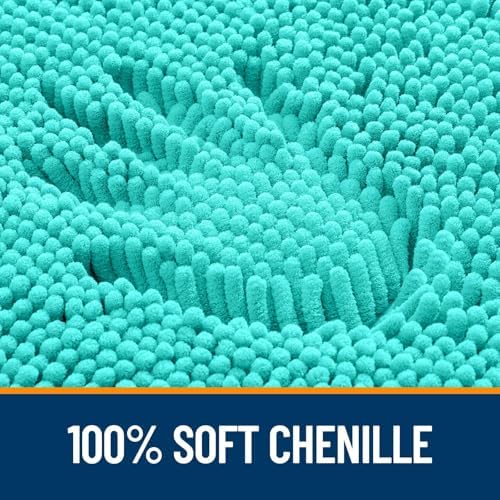 OLANLY Chenille Bathroom Rugs Mats Sets 2 Piece, 47"x20"+30"x20", Teal