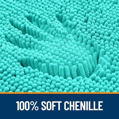 OLANLY Chenille Bathroom Rugs Mats Sets 2 Piece, 47"x20"+30"x20", Teal