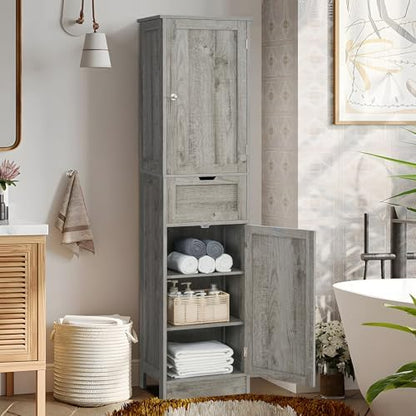 Iwell 66.9" Tall Bathroom Storage Cabinet with 2 Doors & 1 Drawer