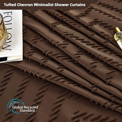 Siiluminisoy Extra Long Boho Shower Curtain, Woven Fabric 84 in Brown Shower Curtain, 72 x 84, Tufted Chevron Striped Modern Chic Textured Minimalist Bathroom