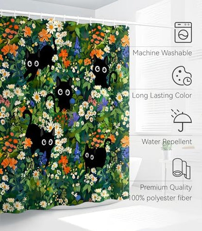 Bathroom Shower Curtain Cute Cortinas para Baño 72 x 72, Floral Cat