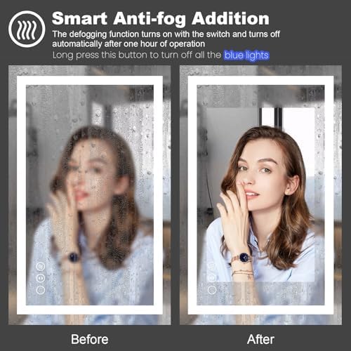 Amorho 50"X36" LED Bathroom Mirror, Front and Backlight