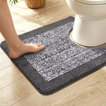 Toilet Rug U-Shaped 24x19 Washable Non Slip, Soft Absorbent Bath Mat Grey