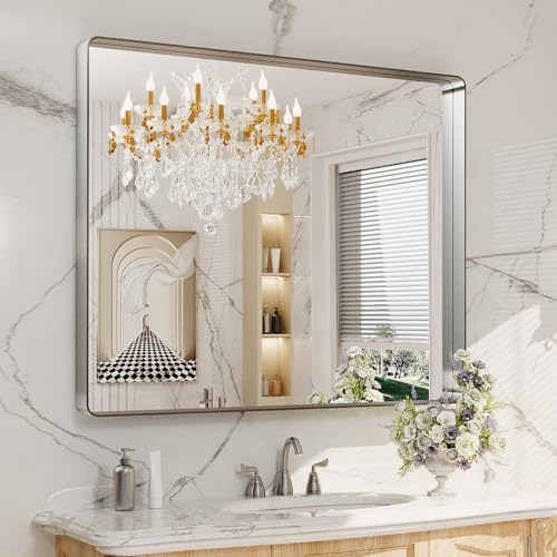 LOAAO 40X36 Inch Brushed Nickel Bathroom Mirror