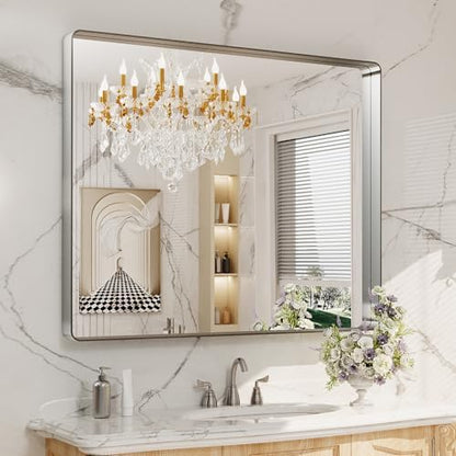 LOAAO 40X36 Inch Brushed Nickel Bathroom Mirror