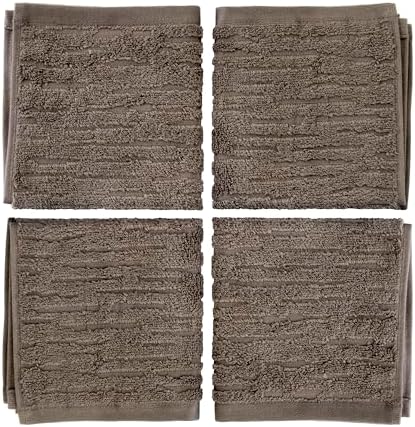 SKL Home CloudSoft Washcloth Set, 4-Piece, 100% Cotton Luxury, Mink Brown