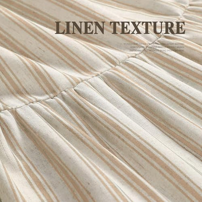 Farmhouse Shower Curtain Ruffle Linen Cream-Beige Stripe 72"W x 72"L
