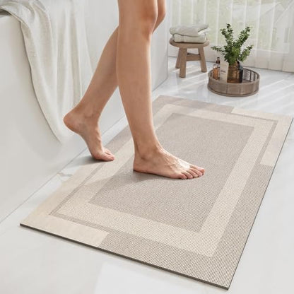 YDKGL Non Slip Bath Mat Thin Bathroom Rugs Fit Under Door Beige 24"x 35"