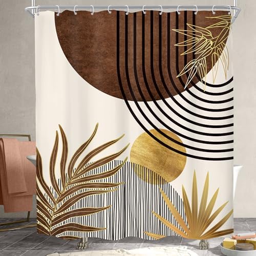Mid Century Boho Abstract Modern Sun Minimalist Bathroom Shower Curtain Set