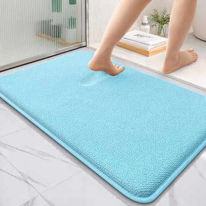 OLANLY Thick Memory Foam Bathroom Rugs 36x24, Absorbent Bath Mat, Sky Blue
