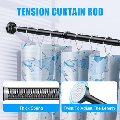 TEECK 2 Pack Shower Curtain Rod, 32-43 inch Adjustable Spring Tension Curtain Rod, Never Rust Anti-Slip Shower Curtain Rod for Bathroom, No Drilling, Never Collapse, Easy to Use, Black