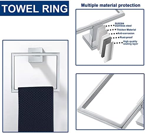 5 Pieces Bathroom Hardware Accessories Set Polished Chrome, 16Inch Bathroom Towel Rack Set SUS304 Stainless Steel, Square Bath Towel bar Set Heavy Duty, Wall Mounted
