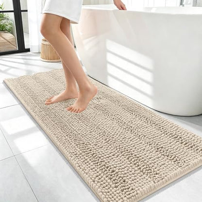 OLANLY Thick Bathroom Runner Rugs 47x17, Soft Chenille Long Bath Rugs, Sand