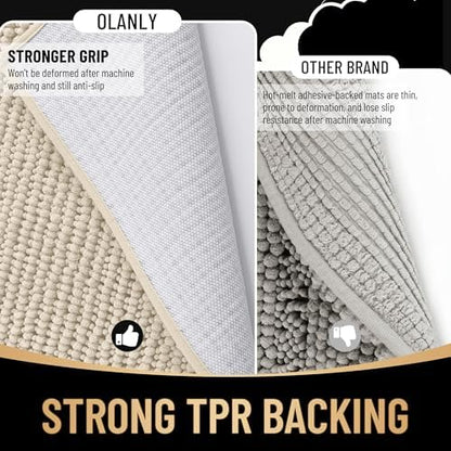 OLANLY Thick Chenille Large Bathroom Rugs 44x32, Absorbent Bath Mat, Sand