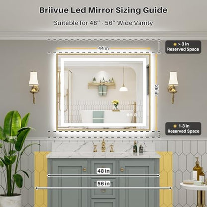 44x36 Inch LED Bathroom Mirror with Gold Frame, Backlit & Front Lit