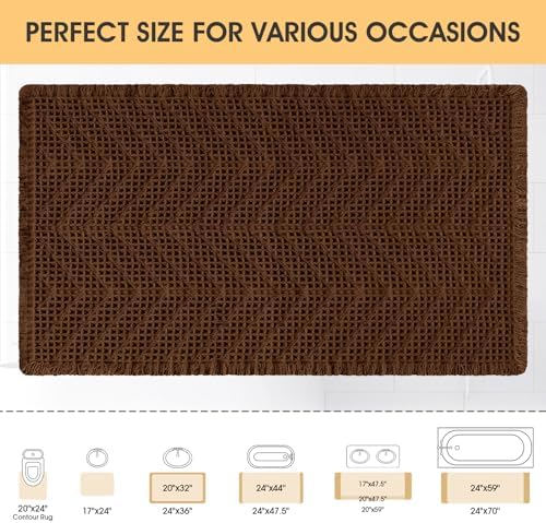 Waffle Bath Mat, Boho Woven Modern Bath Rug Absorbent Non Slip, Ultra Soft Bathroom Mats, Machine Washable Knit Bath Rugs with Herringbones for Bathroom, Bedroom, Kitchen, Shower, Tub, 36"x24", Brown