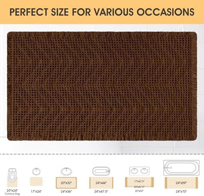 Waffle Bath Mat, Boho Woven Modern Bath Rug Absorbent Non Slip, Ultra Soft Bathroom Mats, Machine Washable Knit Bath Rugs with Herringbones for Bathroom, Bedroom, Kitchen, Shower, Tub, 36"x24", Brown