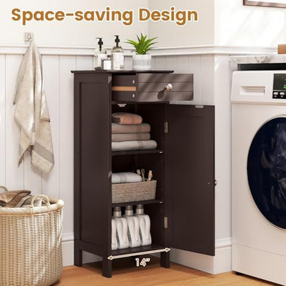 GIANTEX 34.5" Bathroom Cabinet with Drawer & Single Door (Brown)