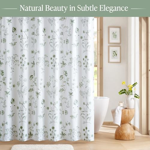 Martha Stewart Cotton Floral Extra Long Shower Curtain, 72 x 72, Sage Green