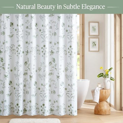 Martha Stewart Cotton Floral Extra Long Shower Curtain, 72 x 72, Sage Green