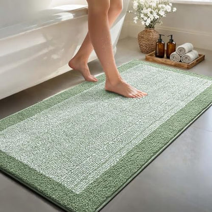 80x24 Long Bathroom Rugs Non Slip Washable, Soft Absorbent Bath Mat Green