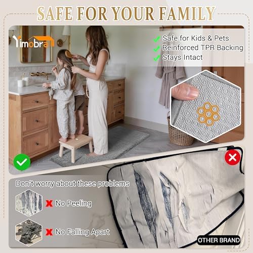 Yimobra Fluffy Plush Bath Rug, Super Shaggy Soft Comfortable Non Slip, Water Absorbent Microfiber Bath Mat, Dries Quickly, Machine Washable Thick Bathroom Rugs for Shower, 60" X 24", Pure Gray