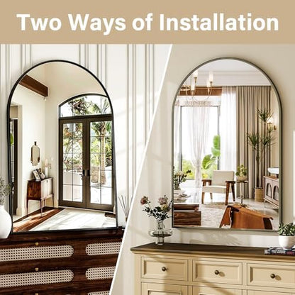 HARRITPURE 16"x24" Arched Bathroom Mirror - Black Wall Mounted Mirror - Black Arch Mirror - Aluminum Alloy Frame Bathroom Mirror Living Room, Bedroom, Bathroom and Entryway