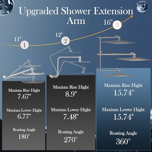 12'' Nickel Shower Head Combo with 16'' Flexible Height/Angle Extension Arm
