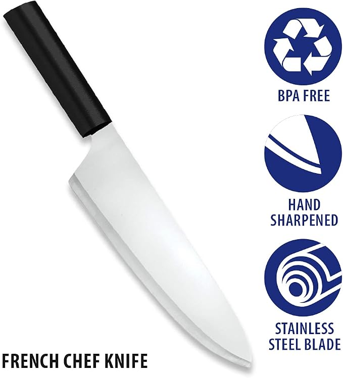 Rada Cutlery French Chef Knife (W231), 8.5" Stainless Steel Blade, Black Handle, Pack of 2