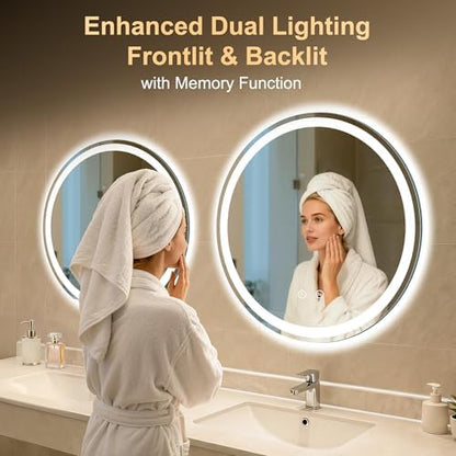 30 Inch Round LED Bathroom Mirror with Lights, Circle Lighted Vanity Mirror
