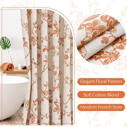 MitoVilla Long Cotton Floral Shower Curtain for Bathroom,72 x 78