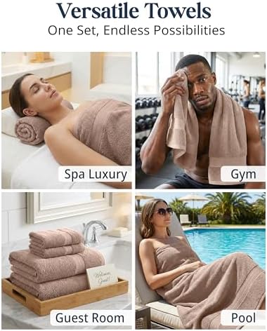 LANE LINEN Bath Towel Set Quick Dry 100% Cotton 6 Piece Soft - Taupe