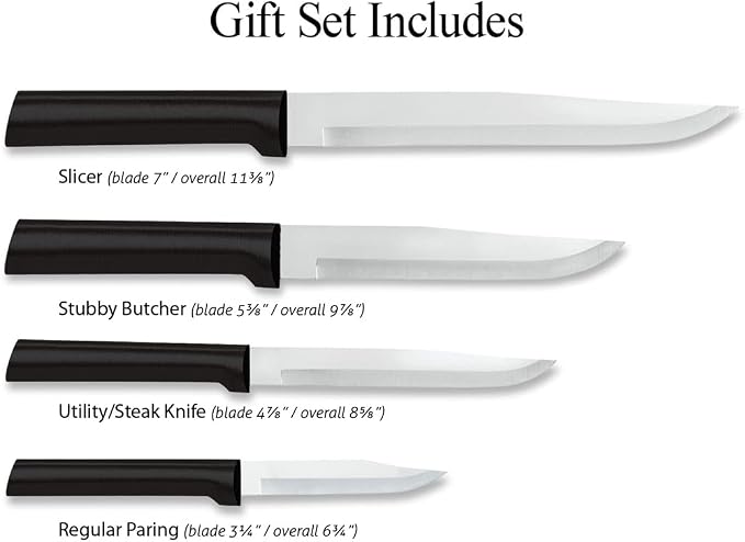 Rada Cutlery Wedding Register Gift Set (G204), 4-Piece Knife Set with Quick Edge Sharpener (R119), Black Handle