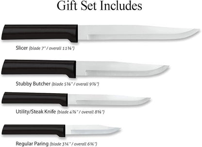 Rada Cutlery Wedding Register Gift Set (G204), 4-Piece Knife Set with Quick Edge Sharpener (R119), Black Handle