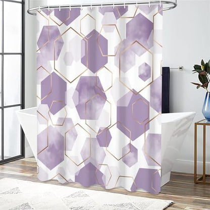 deFouliao Purple Modern Shower Curtain Geometric Grid Art Abstract Waterproof Bathroom Curtain for Bathtub Home Hotel Decor, Washable with Hooks, 72x96 Inch
