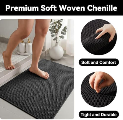 Triohero Bathroom Rugs Non Slip Washable, Super Absorbent Thin Bath Mat Quick Dry Low Pile Bathroom Rug, Black 24"x36"