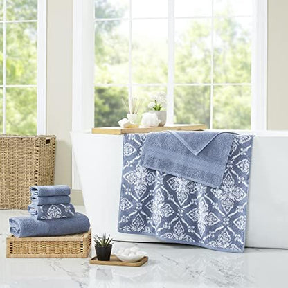 Modern Threads Amaris 6-Piece Reversible Yarn Dyed Jacquard Towel Set - Bath Towels, Hand Towels, & Washcloths - Super Absorbent & Quick Dry - 100% Combed Cotton, Denim