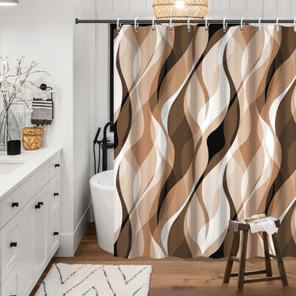 Brown Striped Shower Curtain with Hooks for Bathroom 72x96 Inch