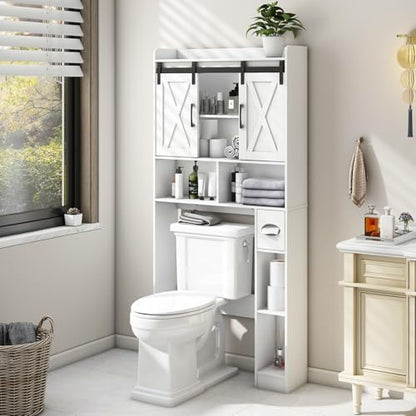 Vabches Over The Toilet Storage Cabinet with Sliding Doors, White