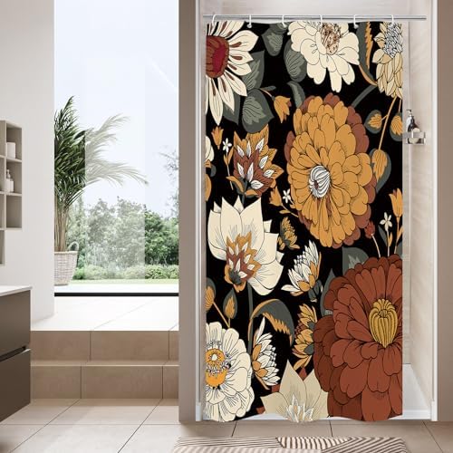 Boho Floral Shower Curtain, Retro Botanical Fabric Curtain, 36 x 72